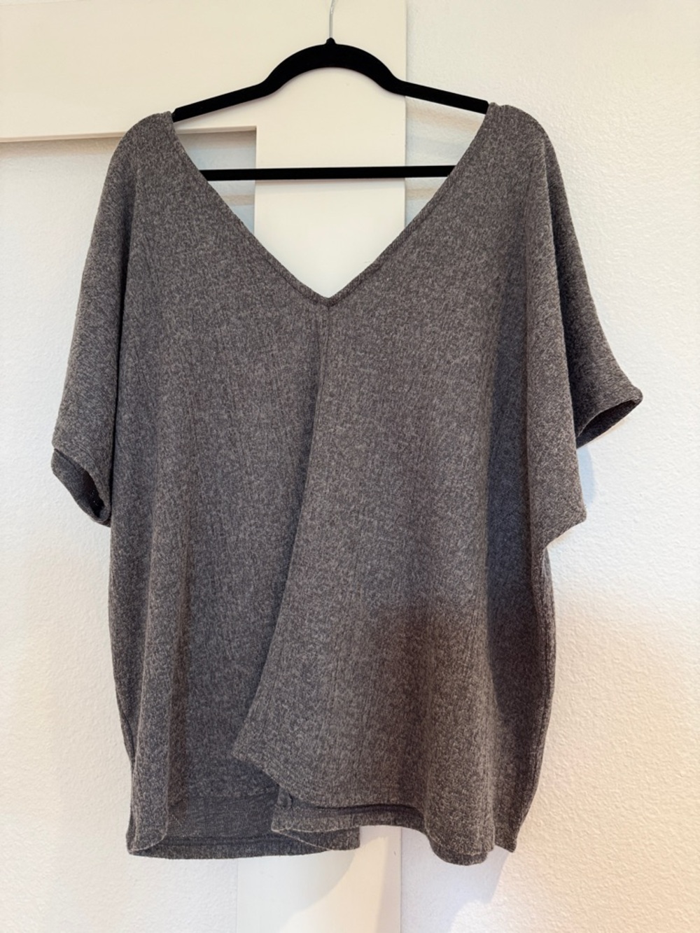 Classic Gray Ribbed V-Neck Sweater Top - Picture 7 of 7
